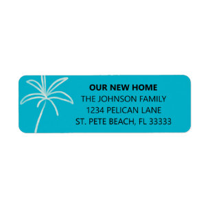 Minimalist Palm Tree Aqua Moving Return Address Label
