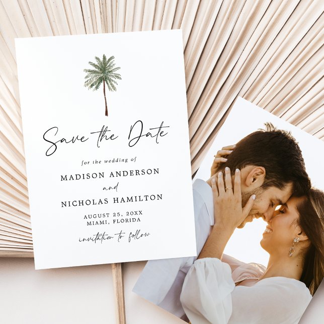 Minimalist Palm Tree Photo Wedding Save The Date (Creator Uploaded)