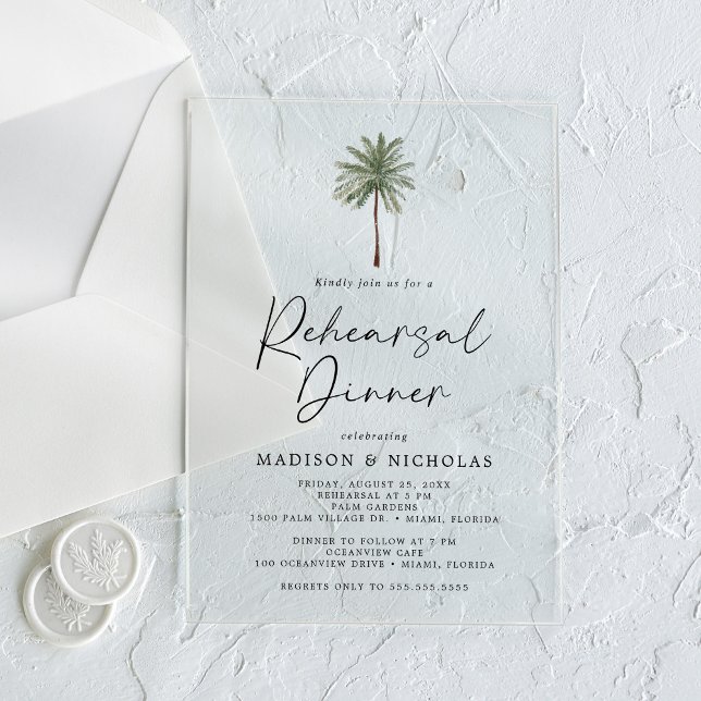 Minimalist Palm Tree Wedding Rehearsal Dinner Acrylic Invitations (Creator Uploaded)