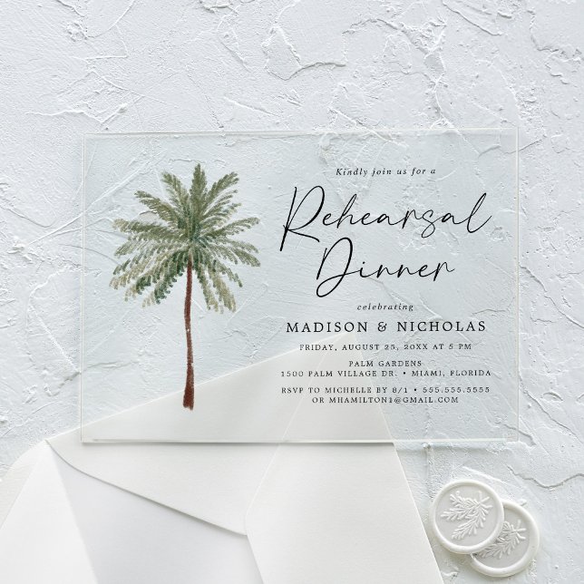 Minimalist Palm Tree Wedding Rehearsal Dinner Acrylic Invitations (Creator Uploaded)