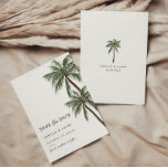 Minimalist Palm Trees wedding invitation<br><div class="desc">Tropical wedding invitations featuring palm tree illustration at the top of the invite with a white background. Personalise the palm tree wedding invites with your names and wedding details in black lettering with a modern hand-lettered script accenting the design. The simple tropical wedding invite reverses to display a solid green...</div>