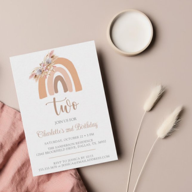 Minimalist Pampas Grass Boho Rainbow Birthday Invitation (Creator Uploaded)