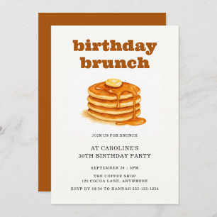 Minimalist Pancakes 30th Adult Birthday Brunch Invitation