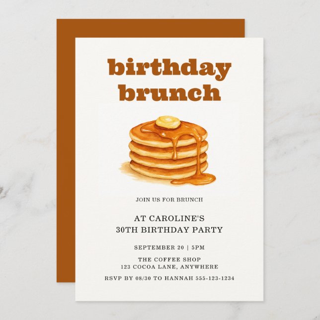 Minimalist Pancakes 30th Adult Birthday Brunch Invitation (Front/Back)