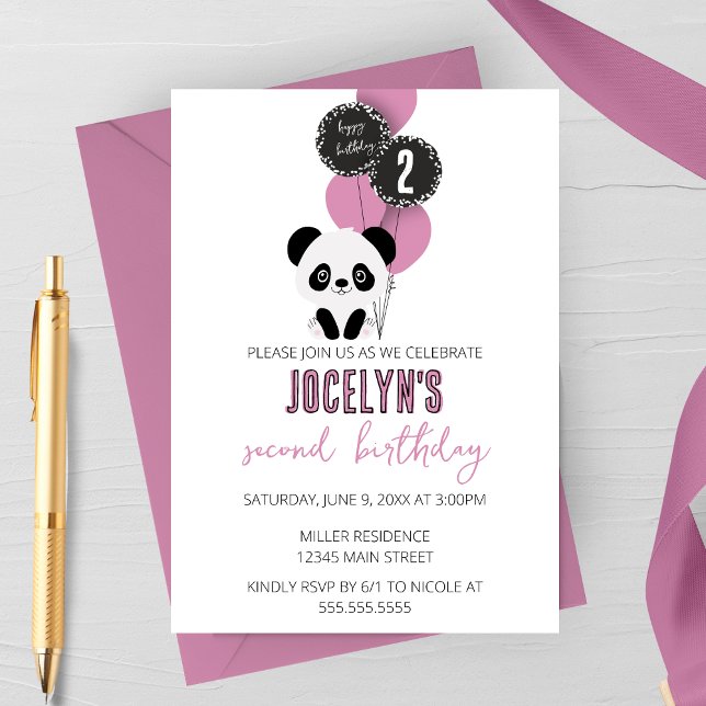 Minimalist Panda Bear Birthday Party Invitatoin Invitation (Creator Uploaded)