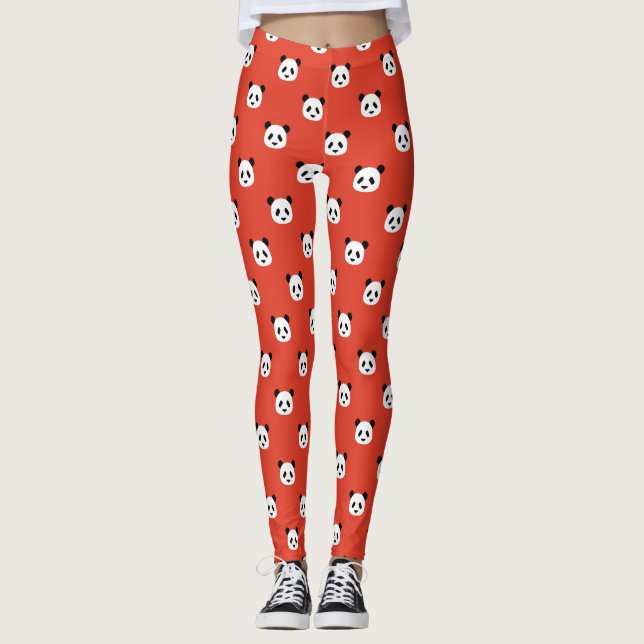 Minimalist Panda Pattern - Chilli Red Leggings (Front)