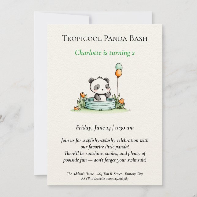 Minimalist Panda Pool Party Invitation (Front)