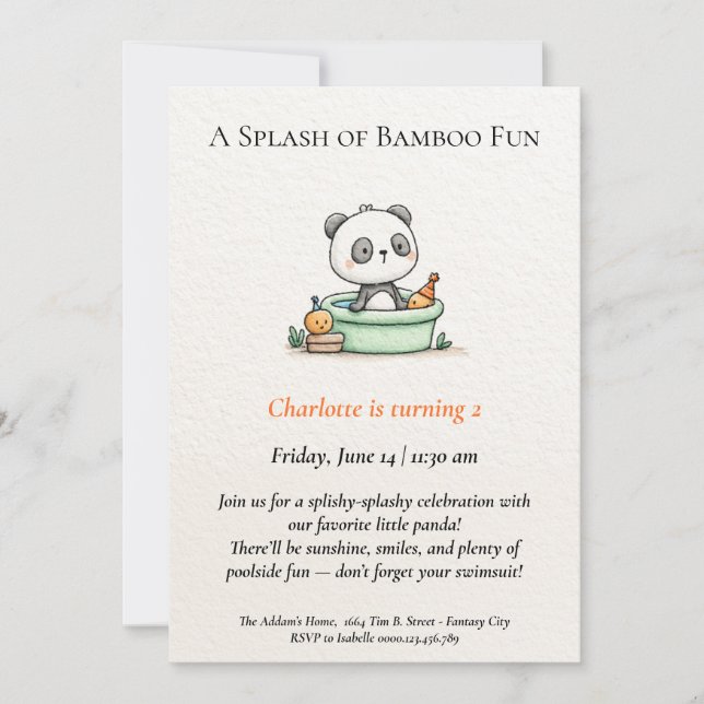 Minimalist Panda Pool Party Invitation (Front)