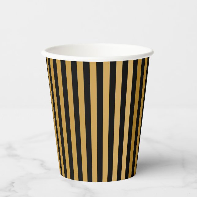 Minimalist Paper Goblet Black Gold Stripes Paper Cups (Front)
