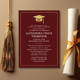 Minimalist Parents Names Burgundy Gold Graduation Invitation