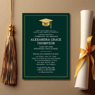 Minimalist Parents Names Green Gold Graduation Invitation