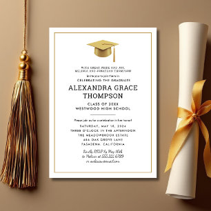 Minimalist Parents Names White Gold Graduation Invitation