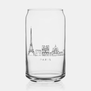 Minimalist Paris Skyline Line Art Can Glass