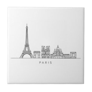 Minimalist Paris Skyline Line Art Ceramic Tile