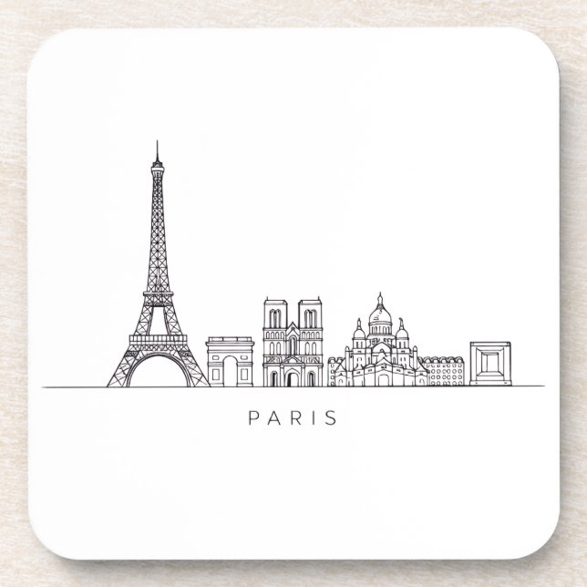Minimalist Paris Skyline Line Art Coaster (Front)