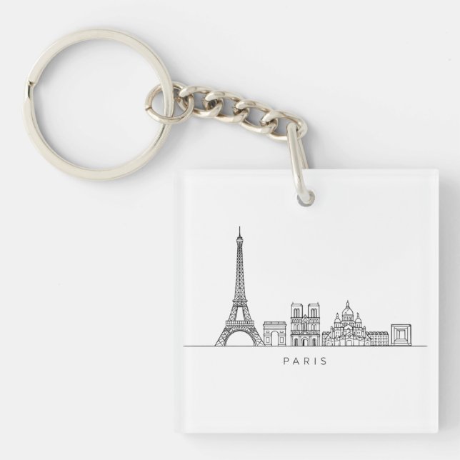 Minimalist Paris Skyline Line Art Key Ring (Front)