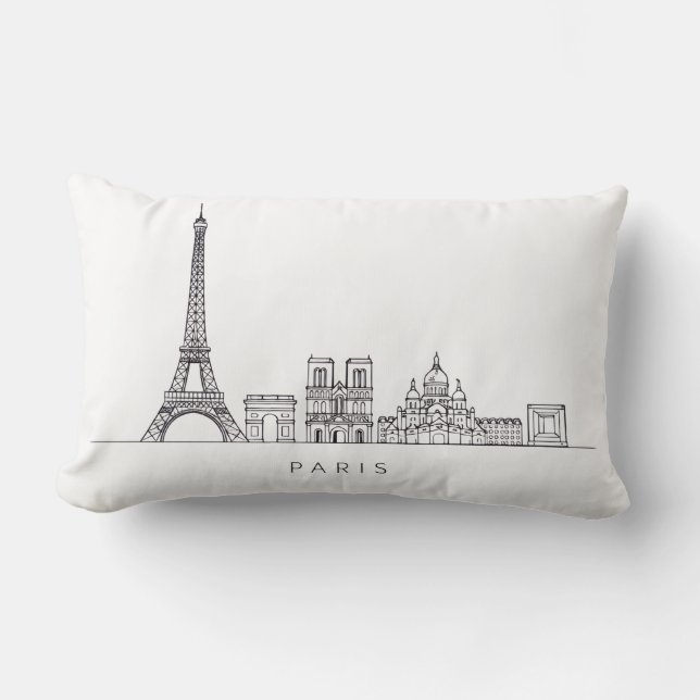 Minimalist Paris Skyline Line Art Lumbar Cushion (Front)