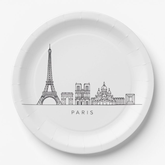 Minimalist Paris Skyline Line Art Paper Plate (Front)