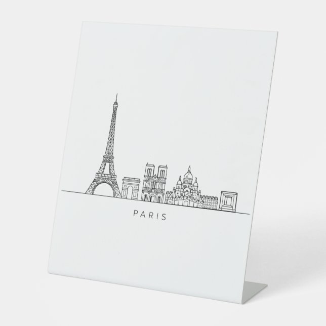 Minimalist Paris Skyline Line Art Pedestal Sign (Front)
