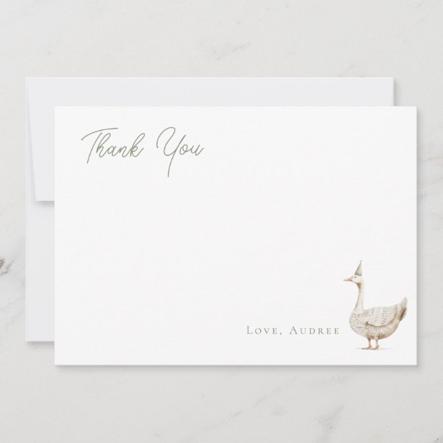 Minimalist Party Goose Birthday Flat Thank You Card (Front)