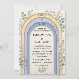 Minimalist Pastel Arch Frame Botanical Wedding Invitation