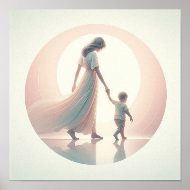 Minimalist Pastel Art of Mum with Baby Poster (Front)