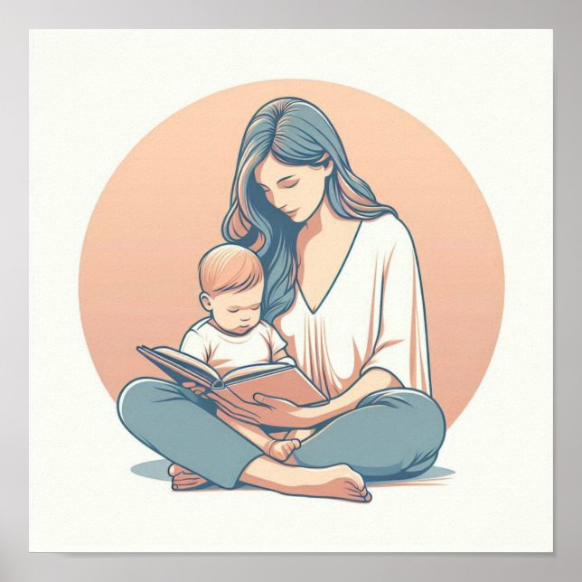 Minimalist Pastel Art of Mum with Baby Poster (Front)