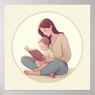 Minimalist Pastel Art of Mum with Baby Poster