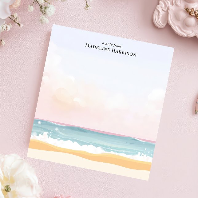 Minimalist Pastel Beach Ocean Personalised Name Notepad (Creator Uploaded)