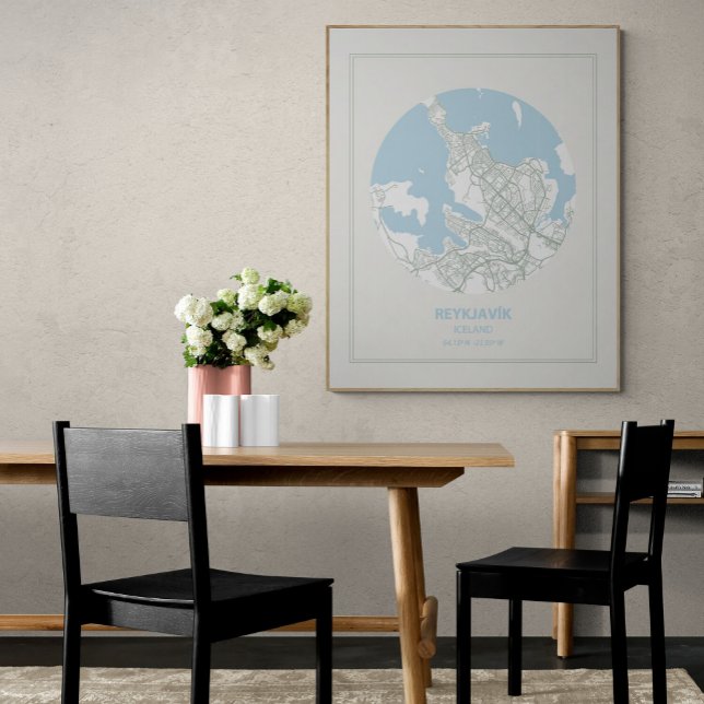 Minimalist Pastel Blue Map Art Reykjavik Iceland Poster (Creator Uploaded)
