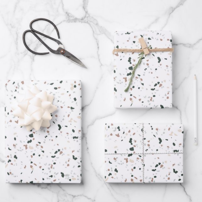 Minimalist Pastel Blush Pink Green Terrazzo Gift Wrapping Paper Sheet (Front)