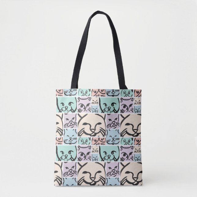 Minimalist Pastel Cat Faces Tote Bag (Front)