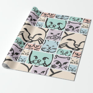 Minimalist Pastel Cat Faces Wrapping Paper