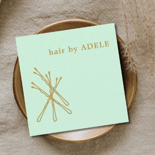Minimalist Pastel Green Gold Bobby Pins Hair Square Business Card