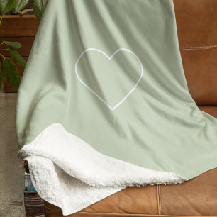 Minimalist Pastel Green Heart Modern Sherpa Blanket