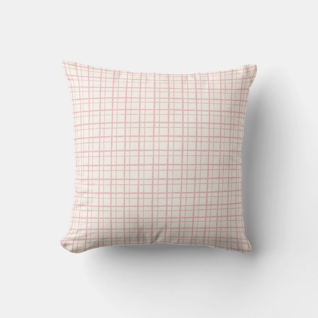 Minimalist Pastel HandDrawn Grid Check Ballet Pink Cushion (Front)