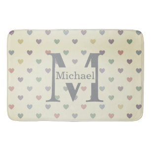 Minimalist Pastel Heart Pattern Custom Monogram  Bath Mat