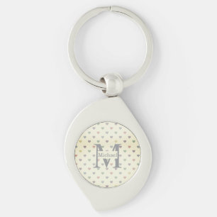 Minimalist Pastel Heart Pattern Custom Monogram Key Ring