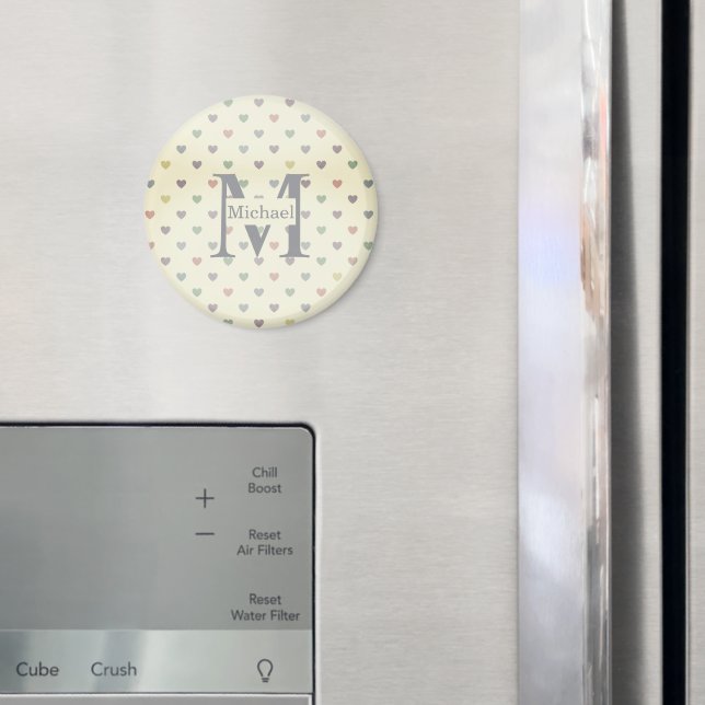 Minimalist Pastel Heart Pattern Custom Monogram  Magnet (In Situ (Fridge))