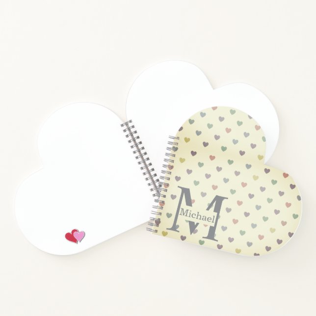 Minimalist Pastel Heart Pattern Custom Monogram  Notebook (Inside)