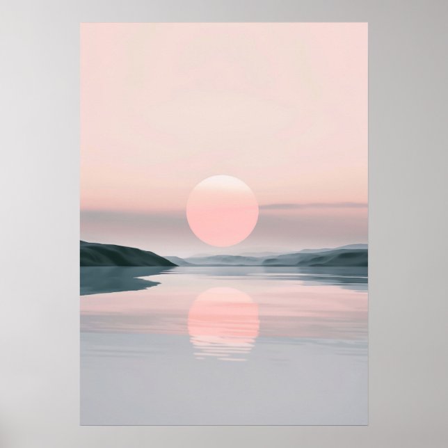 Minimalist Pastel Lake Sunset Landscape Poster (Front)