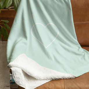 Minimalist Pastel Mint Heart Modern Sherpa Blanket