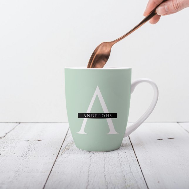 Minimalist Pastel Mint Personalised Name Latte Mug (Creator Uploaded)