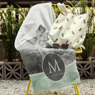 Minimalist Pastel Mint Personalised Name & Photo Beach Towel