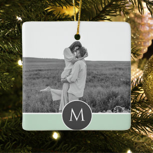 Minimalist Pastel Mint Personalised Name & Photo Ceramic Ornament