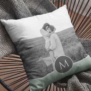 Minimalist Pastel Mint Personalised Name & Photo Cushion