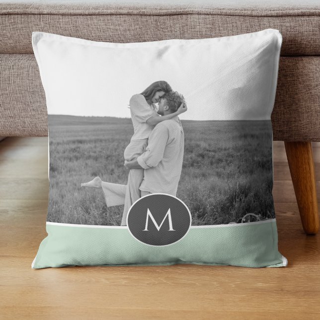 Minimalist Pastel Mint Personalised Name & Photo Cushion (Creator Uploaded)