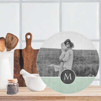 Minimalist Pastel Mint Personalised Name & Photo Cutting Board