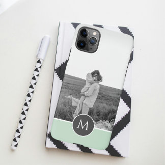 Minimalist Pastel Mint Personalised Name & Photo iPhone 11Pro Max Case