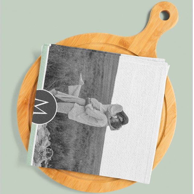 Minimalist Pastel Mint Personalised Name & Photo Tea Towel (Creator Uploaded)